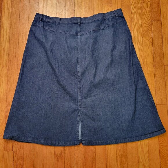 Southern Lady 20W Blue Jean Denim Skirt Pockets Modest Back Slit Dark Wash - Picture 5 of 6